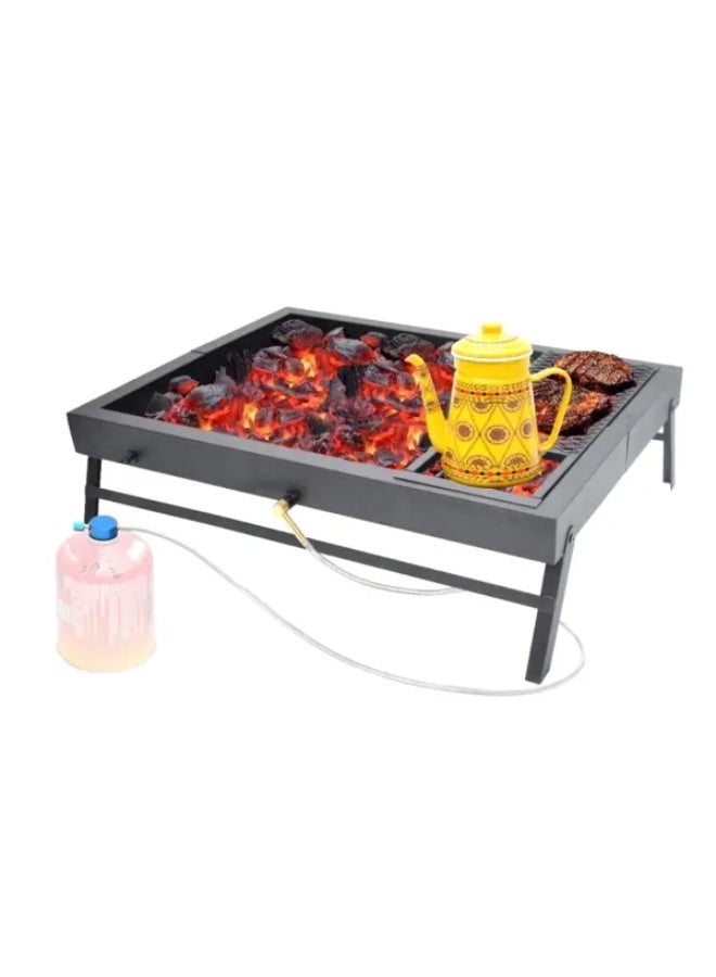 عائلة التخييم شواية قابلة للطي 3 في 1 مع حقيبة حمل، خرطوم غاز، ودعامة متحركة - Image 1