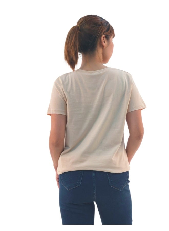 JOANNA JOANNA W203021 Women's Mono Bear Print Round Neck Short Sleeve T-Shirt - Beige  - Image 3
