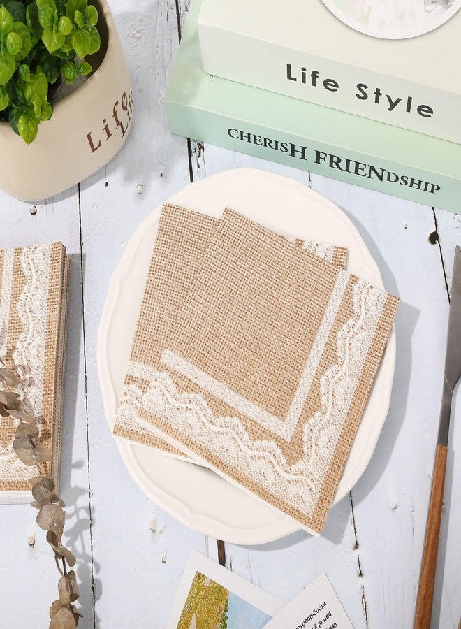 Whaline حزمة 100 من مناديل الكوكتيل القماشية البنية الطبيعية مع طباعة ريفية من وايلين، 3 طبقات، مناديل بيضاء مزخرفة، مناديل عشاء قابلة للتخلص منها لحفلات الزفاف وأعياد الميلاد وحفلات المزرعة، 5 × 5 بوصة - Image 5