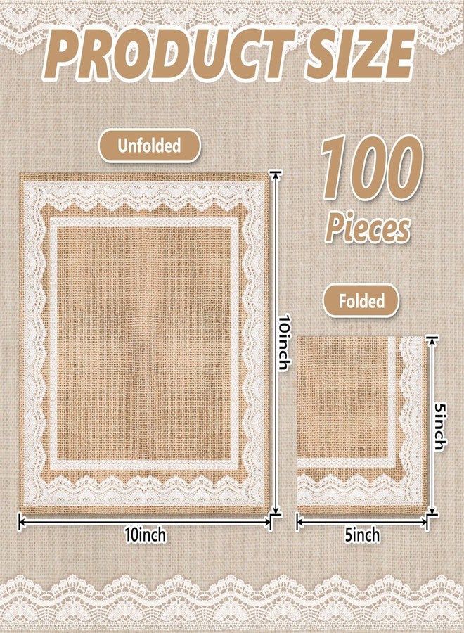 Whaline حزمة 100 من مناديل الكوكتيل القماشية البنية الطبيعية مع طباعة ريفية من وايلين، 3 طبقات، مناديل بيضاء مزخرفة، مناديل عشاء قابلة للتخلص منها لحفلات الزفاف وأعياد الميلاد وحفلات المزرعة، 5 × 5 بوصة - Image 2