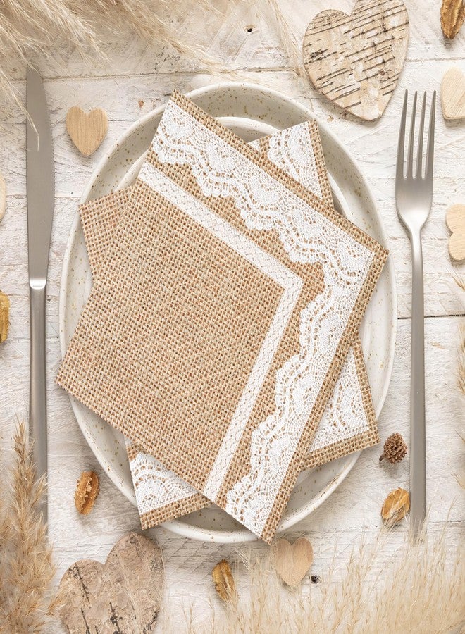 Whaline حزمة 100 من مناديل الكوكتيل القماشية البنية الطبيعية مع طباعة ريفية من وايلين، 3 طبقات، مناديل بيضاء مزخرفة، مناديل عشاء قابلة للتخلص منها لحفلات الزفاف وأعياد الميلاد وحفلات المزرعة، 5 × 5 بوصة - Image 4