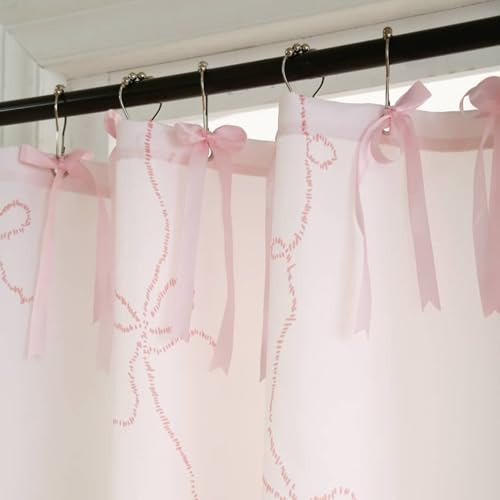 Luxape Bow Shower Curtain, Coquette Handcrafted Bow Tie Bath Curtain for Master Bathroom, Ruched Microfiber Bathroom Curtain with 12 Buttonholes, 72" W x 72" H (Elegant Pink) - Image 5
