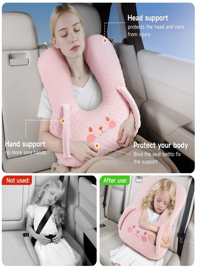 BEBAS U-Shaped Kids Travel Pillow for Car - Comfortable Neck and Head Support Pillow for Sleeping on Long Trips, Cute Cartoon Design, Ideal for Car Seats, Booster and Home Use, Great Gift Idea（Pink） - Image 3