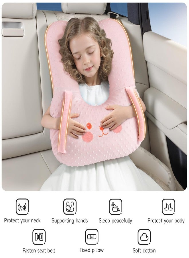 BEBAS U-Shaped Kids Travel Pillow for Car - Comfortable Neck and Head Support Pillow for Sleeping on Long Trips, Cute Cartoon Design, Ideal for Car Seats, Booster and Home Use, Great Gift Idea（Pink） - Image 4