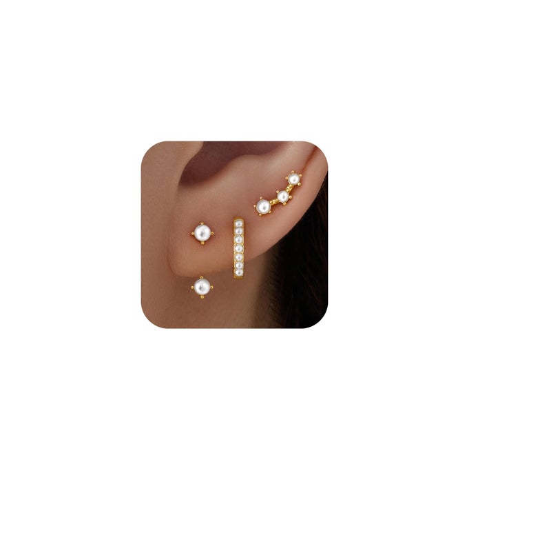 Created Pearl Earrings for Women Gold Created Pearl Stud Huggie Hoop Jacket Earring Stack Dainty Pearl Jewelry Gifts Summer Accessories Trendy