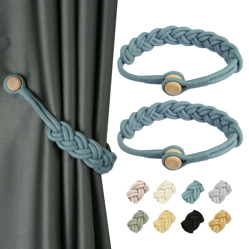 BEL AVENIR Curtain Tiebacks Magnetic Woven Curtain Holdback Drapery TieBack Blue 2Pack