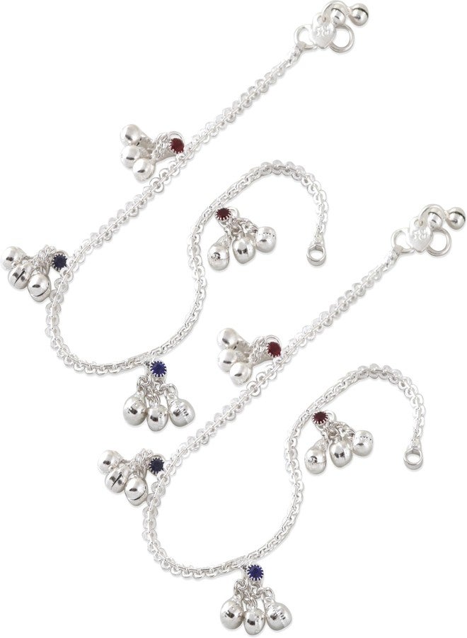 Lila Jewellery for All Occassions Traditional White Metal Anklet Payal Pair for Women Girls (1 Pair) - Image 2