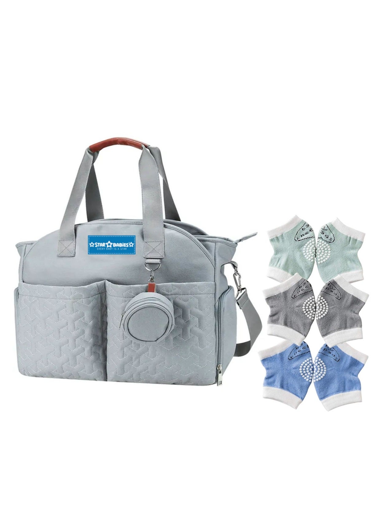 Star Babies Pack of 2 (Diaper Portable Bag with Pacifier Bag Large-capacity, Baby Knee Pads 3pair)-Blue