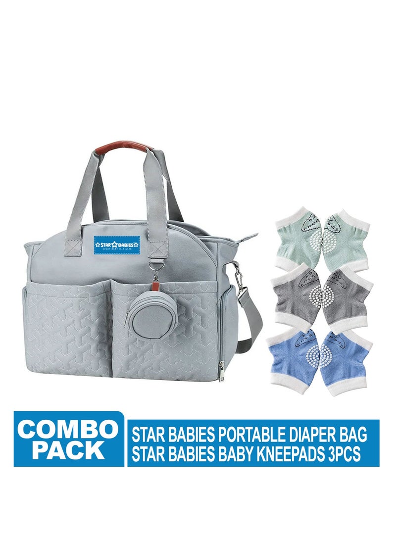 STAR BABiES Star Babies Pack of 2 (Diaper Portable Bag with Pacifier Bag Large-capacity, Baby Knee Pads 3pair)-Blue  - Image 2