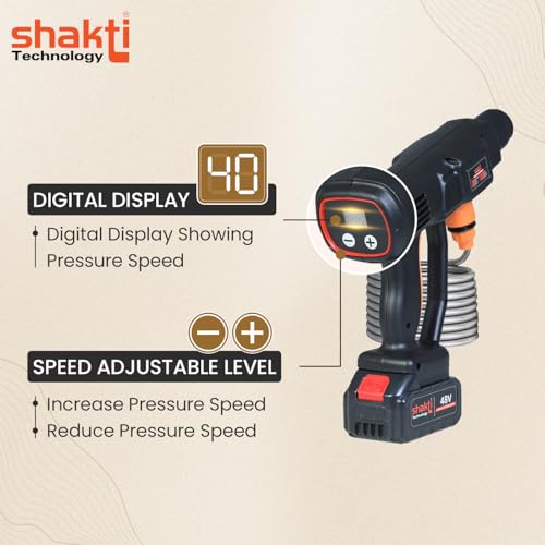 Shakti Technology CP-02 Cordless Portable 48V Wireless Pressure Washer Gun - 12000mAh High Pressure Water Gun for Car and Bike Wash, Carbon Brush Motor, 5M Hose Pipe, Double Battery Included - Image 5