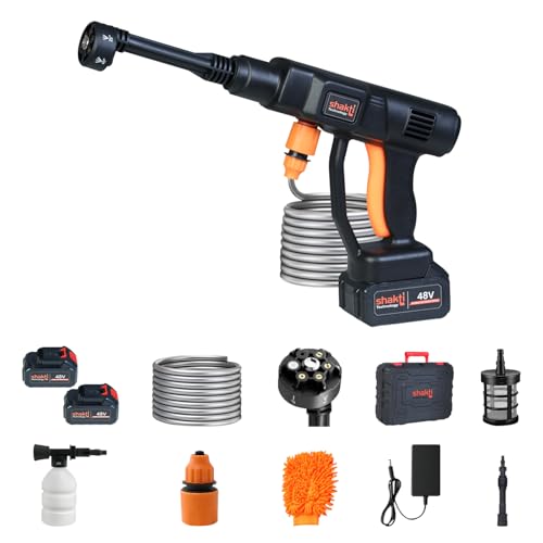 Shakti Technology CP-02 Cordless Portable 48V Wireless Pressure Washer Gun - 12000mAh High Pressure Water Gun for Car and Bike Wash, Carbon Brush Motor, 5M Hose Pipe, Double Battery Included - Image 1