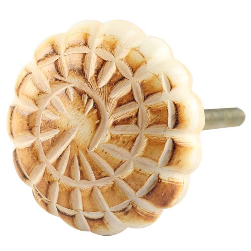 Indian-Shelf IndianShelf 4 Piece Mustard Knobs Bone Wardrobe Knobs and Handles Star Pooja Room Door Handles 381 cm Handle Pulls  - Image 1