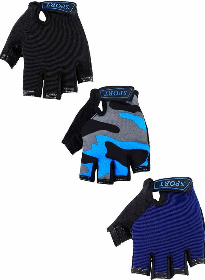 BOAO 3 Pairs Kids Half Finger Gloves Sport Gloves Non-Slip Gel Gloves for Children Cycling Riding Biking (5 - 8 Years) - Image 1