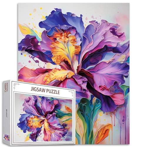 Aihonmin Iris L Flower Jigsaw Puzzles for Adults 1000 Pieces Purple Blossom Floral Painting Jigsaw Puzzle Watercolor Craft Puzzles for Home Decoration Gifts Family Puzzle Perfect for Game Nights 27 x 20 - Image 1