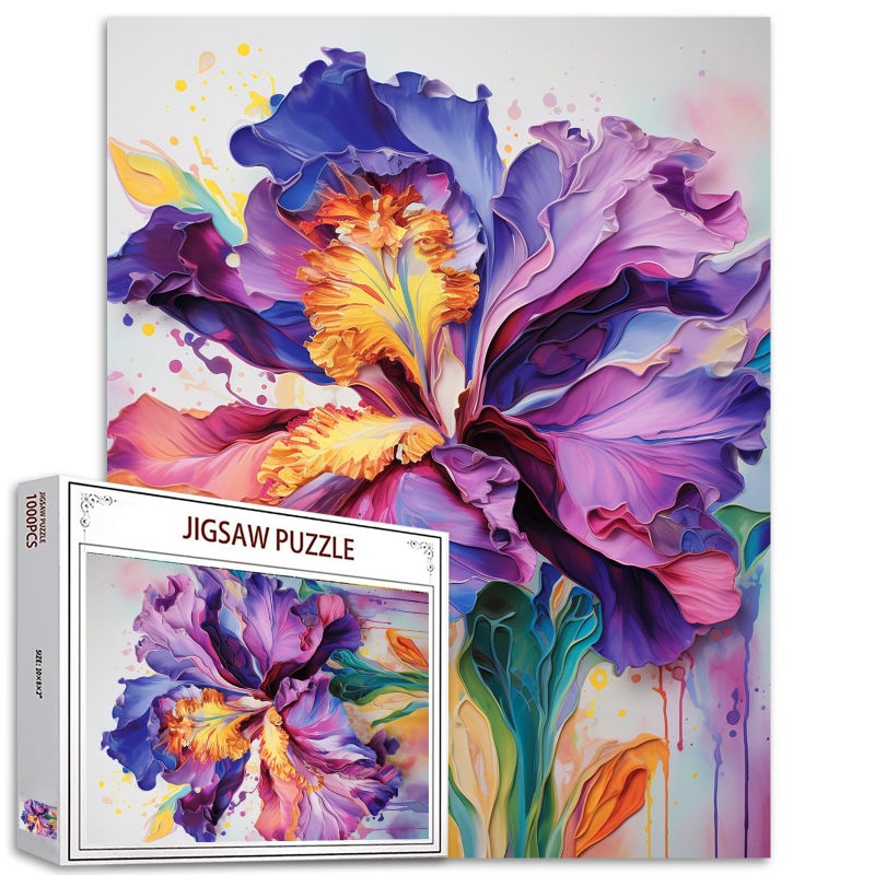 Aihonmin Iris L Flower Jigsaw Puzzles for Adults 1000 Pieces Purple Blossom Floral Painting Jigsaw Puzzle Watercolor Craft Puzzles for Home Decoration Gifts Family Puzzle Perfect for Game Nights 27 x 20 - Image 3