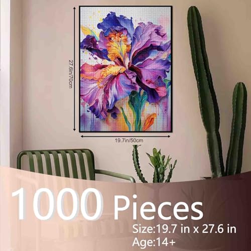 Aihonmin Iris L Flower Jigsaw Puzzles for Adults 1000 Pieces Purple Blossom Floral Painting Jigsaw Puzzle Watercolor Craft Puzzles for Home Decoration Gifts Family Puzzle Perfect for Game Nights 27 x 20 - Image 5