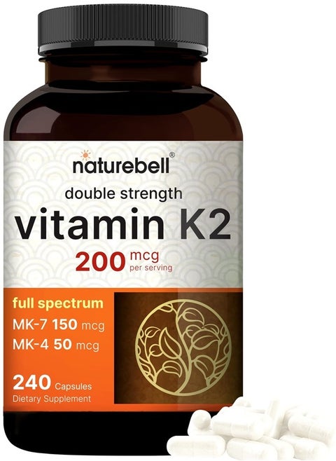 Full Spectrum Vitamin K2 Supplement with MK-7 & MK-4, 200 mcg, 240 Capsules | 2 in 1 Formula, K Vitamins Complex – Supports Bone, Joint, and Heart Health – Non-GMO