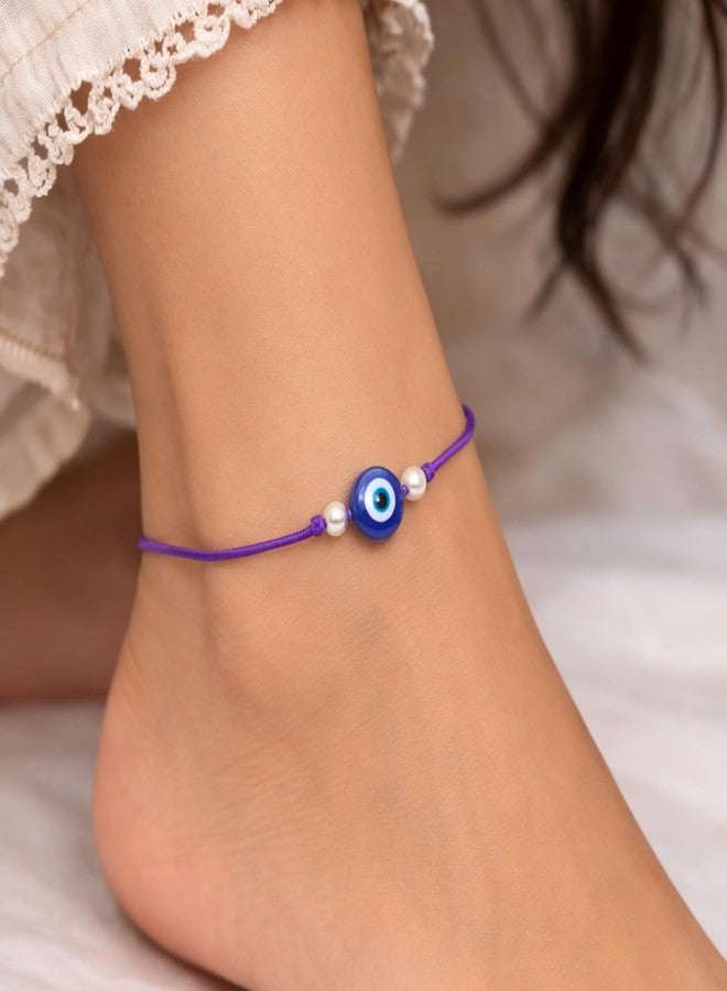 DARSHRAJ 925 Sterling Silver Evil Eye Purple Thread Anklet | Handmade Nazariya Protection | Boho Ankle Bracelet | Adjustable Minimal Dainty Foot Jewelry | Lucky Charm for Women | Girls - Image 5