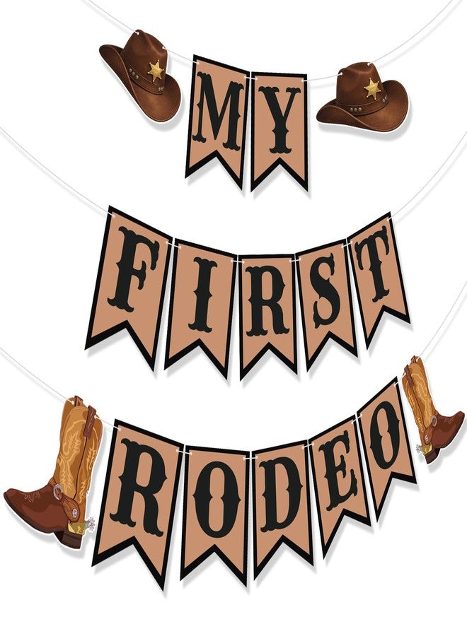 Maitys Western My First Rodeo Birthday Banner Cowboy Hat Boot Cutouts - Image 1