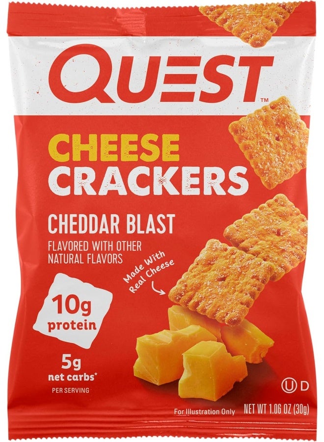 Quest Nutrition Cheese Crackers, Cheddar Blast, High Protein, Low Carb, Made with Real Cheese, 12 Count (1.06 oz bags) - Image 1