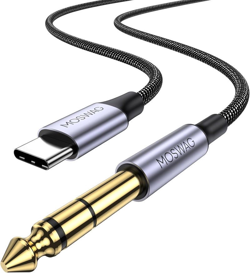 MOSWAG USB C to 6.35mm 1/4 TRS Audio Stereo Cable 6.6FT/2Meter,Type C to 6.35mm TRS Aux Jack Stereo Cable for Amplifiers,Home Theater,Mixing Console,Electric Bass Guitar Amp,Monitor Headphones - Image 1