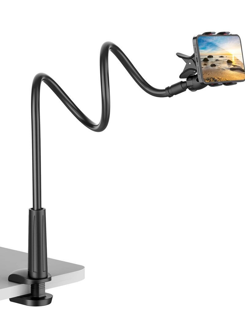X spring Gooseneck Phone Mount Total Length 110Cm Gooseneck Bed Phone Mount Lazy Holder With 360 Degree Adjustable Clip Cell Phone Mount Stand For Bed Desk Cell Phones Below 6.5 Inches Black  - Image 1
