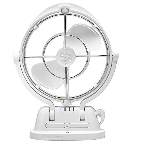 SEEKR Sirocco II™ Fan from by Caframo. 12V/24V Auto-Sensing DC, Omnidirectional Low-Power Draw Fan for Boats and RVs. Hardwire Installation Required. Made in Canada. White. - Image 1