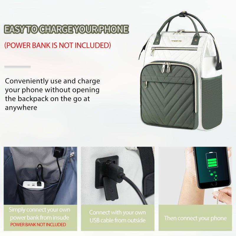 VANKEAN 17 Inch Laptop Backpack for Women Men Fashion Computer Work Bag, Large Capacity Waterproof Backpack with USB Port & RFID Pockets, College Daypack Business Travel, Beige-Army green - Image 3