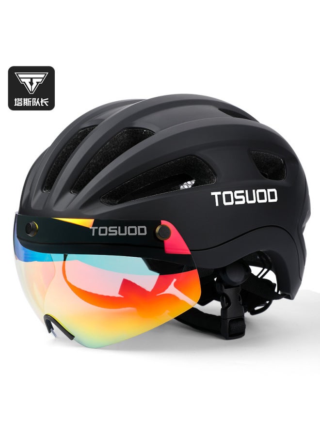 Captain Tas Men's Breathable Cycling Helmet, CPSC Certified, with Magnetic Colorful Goggles, for Mountain and Road Bike, Ink Black