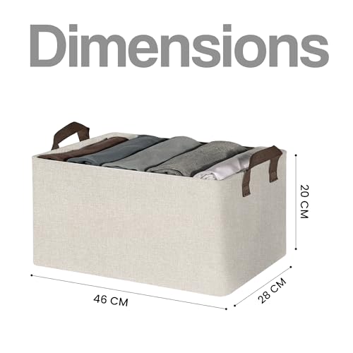 Yellow Weaves 10 Pcs Wardrobe Organizer for Clothes, Foldable Clothes Storage Baskets for Wardrobe, Toys, Books, Saree, Shirts, and Blankets Storage Box with Handles - Beige - Image 5