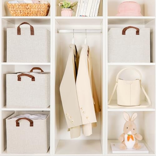 Yellow Weaves 10 Pcs Wardrobe Organizer for Clothes, Foldable Clothes Storage Baskets for Wardrobe, Toys, Books, Saree, Shirts, and Blankets Storage Box with Handles - Beige - Image 4