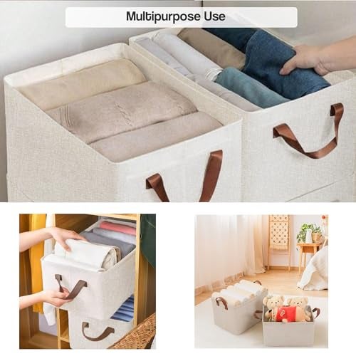 Yellow Weaves 10 Pcs Wardrobe Organizer for Clothes, Foldable Clothes Storage Baskets for Wardrobe, Toys, Books, Saree, Shirts, and Blankets Storage Box with Handles - Beige - Image 2