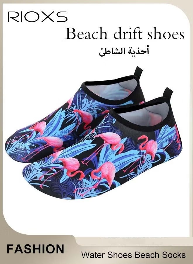 RIOXS Women's Athlesiure Barefoot Shoes, Ladies Flat Comfort Shoes, Quick Dry Aqua Socks Shoes, Non-Slip Summer Beach Swimming Pool Barefoot Shoe, Adults Youth Walk Socks Shoes, Barefoot Yoga Exercise Sports Socks Shoes for Women, Camping Cruise Surf Sport Must Haves, Flamingo Slip-ons Socks Footwear - Image 1