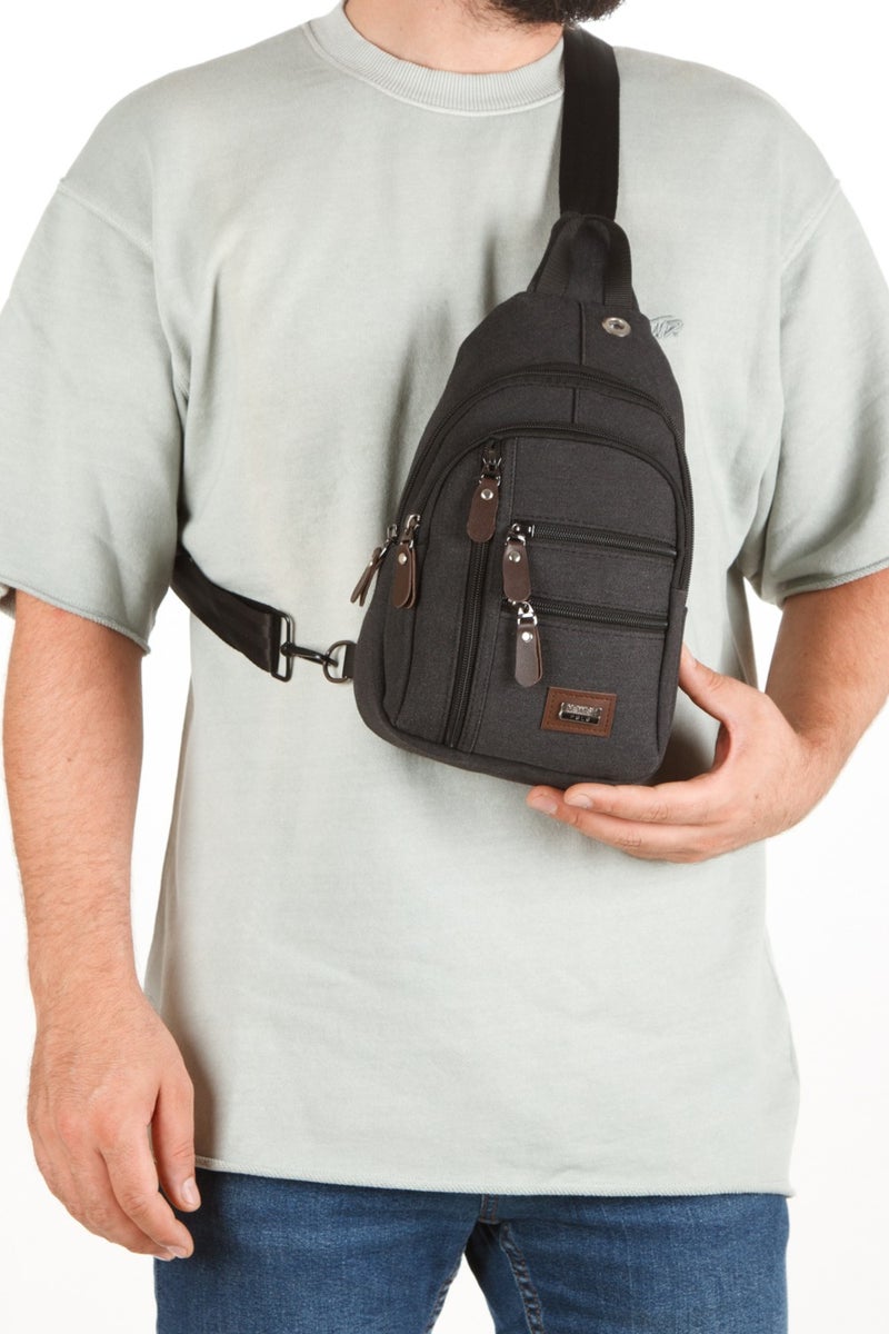 Newish Polo Men's Black Canvas Phone and Wallet Compartment Crossbody Chest and Shoulder Bag newpolo268  - Image 1