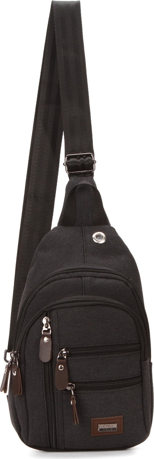 Newish Polo Men's Black Canvas Phone and Wallet Compartment Crossbody Chest and Shoulder Bag newpolo268  - Image 2