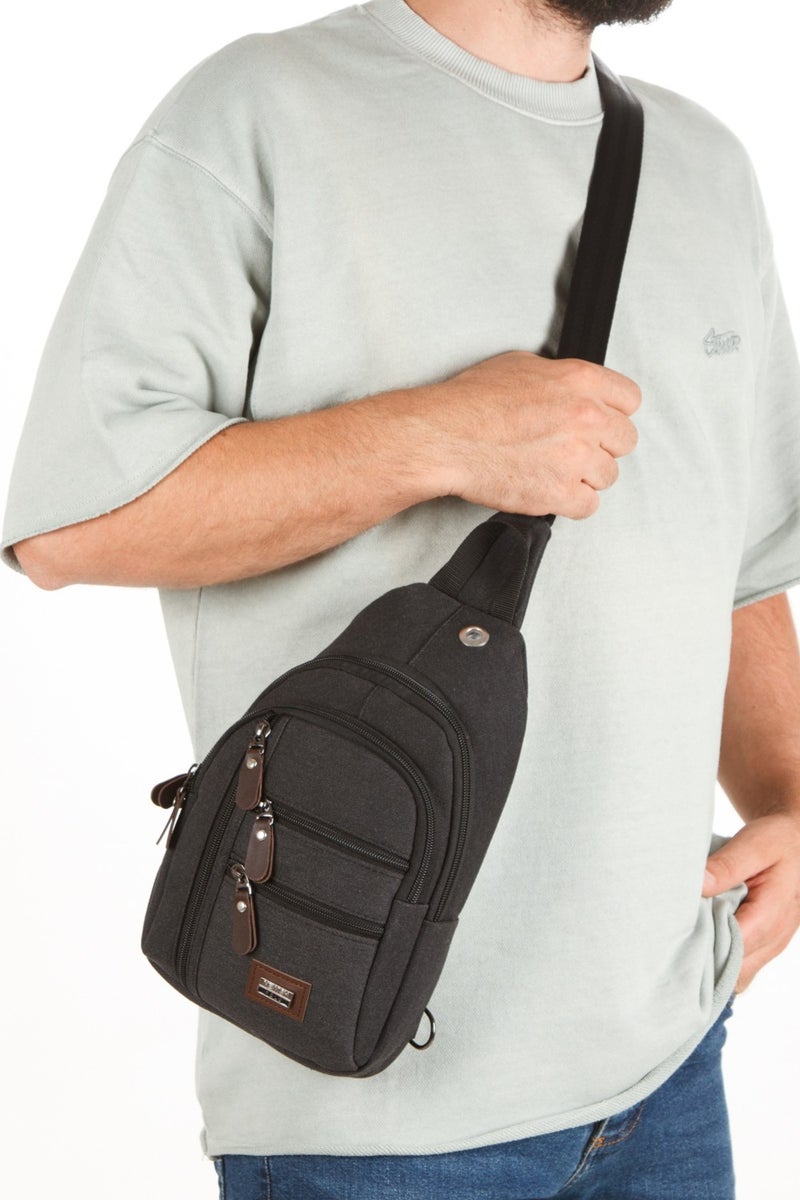 Newish Polo Men's Black Canvas Phone and Wallet Compartment Crossbody Chest and Shoulder Bag newpolo268  - Image 3