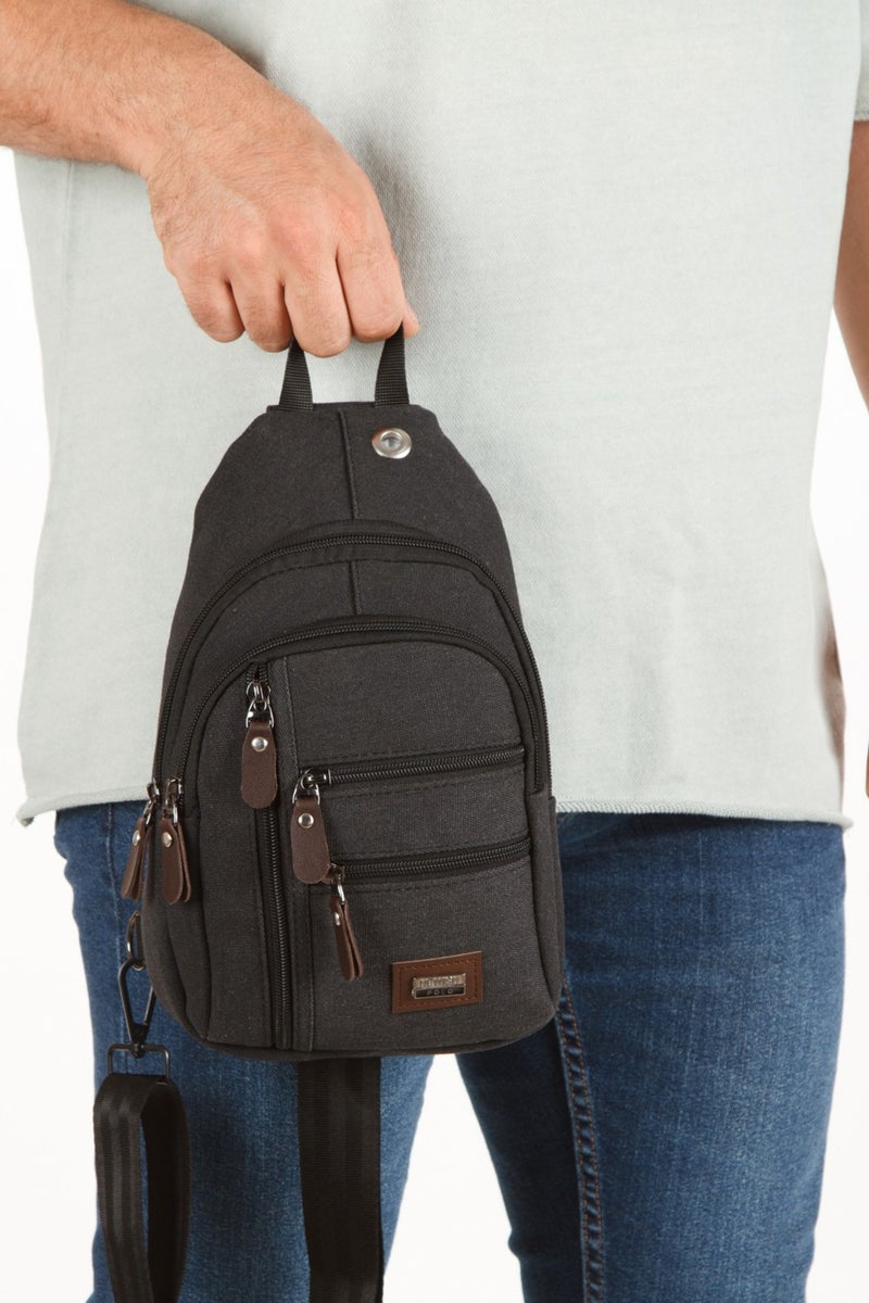 Newish Polo Men's Black Canvas Phone and Wallet Compartment Crossbody Chest and Shoulder Bag newpolo268  - Image 4