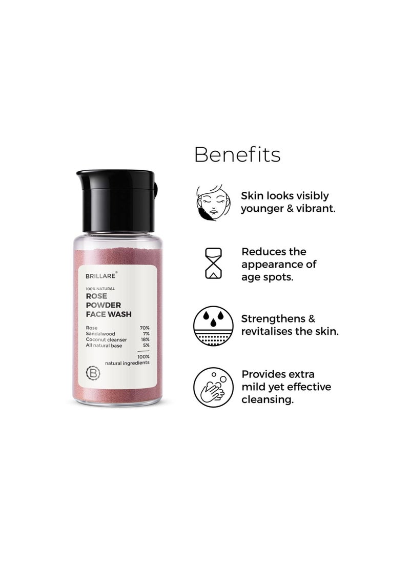 BRILLARE Brillare Rose Face Wash, Anti Ageing Skin, Sandalwood & Coconut Face Wash for Hydration, Reduce Wrinkles & Provides Supple Look, 100% Natural Powder Face Wash, 15g  - Image 3