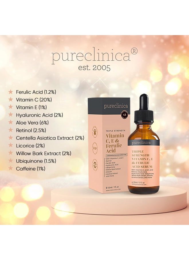 pureclinica Triple Strength Vitamin C, E & Ferulic Acid Serum (w/ Retinol & double weight Hyaluronic Acid) – 30ml / 1 fl oz.  - Image 3