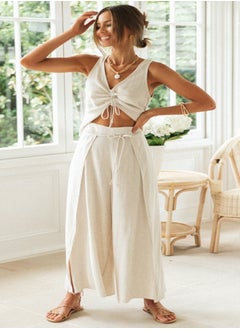 YUNIQEE White Plain/Basic Top With Palazzo  - Image 1