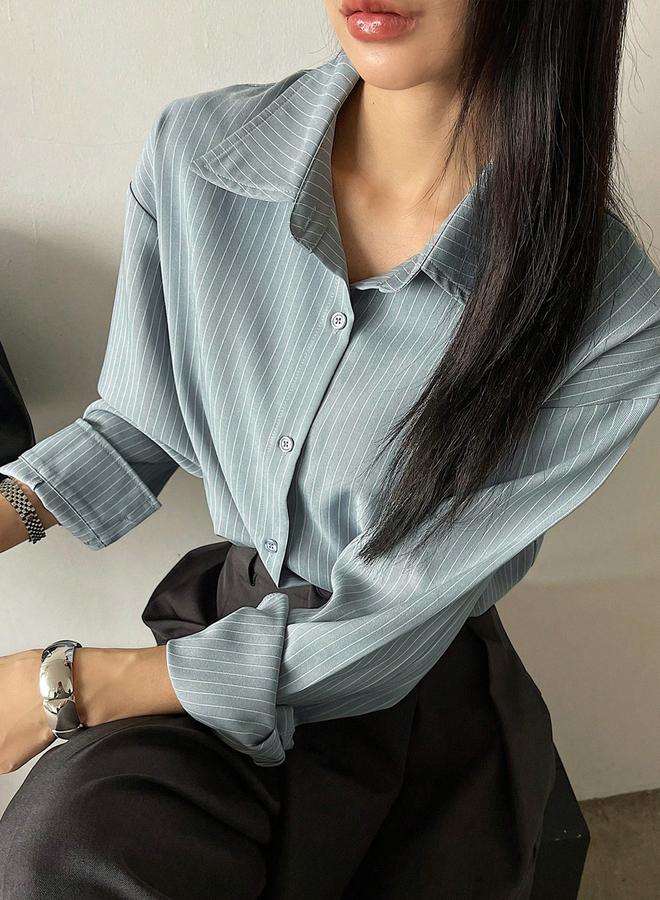 تايك تو بلوزة مخططة بقصة مريحة وأكمام طويلة - Image 4