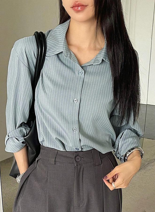 تايك تو بلوزة مخططة بقصة مريحة وأكمام طويلة - Image 2