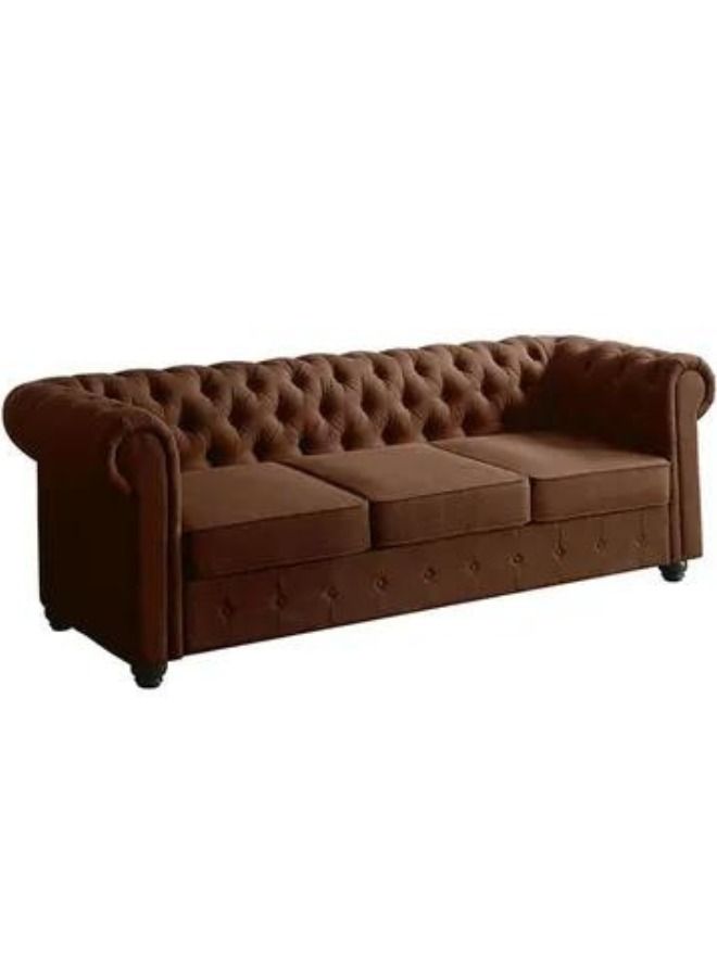 Chester Hill 3 Seater Fabric Sofa Brown 220x80x80
