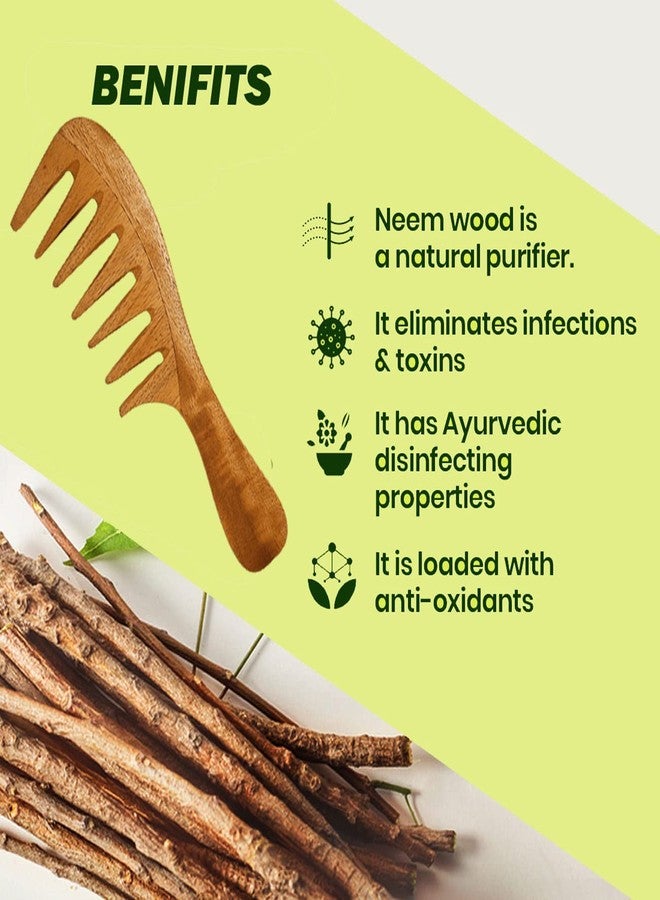 Rufiys Organic Neem Wooden Comb for Women | Hair Growth | Dandruff Remover | Wide Tooth Curly Hair Detangle Comb - Image 2