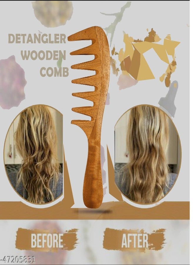 Rufiys Organic Neem Wooden Comb for Women | Hair Growth | Dandruff Remover | Wide Tooth Curly Hair Detangle Comb - Image 5