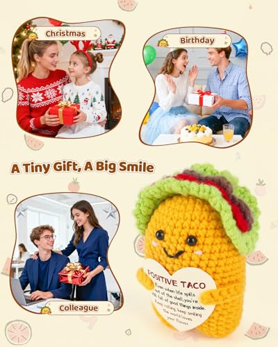 Soobeeke Positive Crochet Taco w/Message Card – “Even When Life Spills Out of the Shell, You’re Still Full of Good Things Inside” – Emotional Support Gifts, Self Care Gift for Christmas or Birthday - Image 4