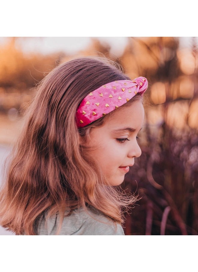 FROG SAC FROG SAC Pink Heart Headband for Girls, Studded Knotted Headbands for Kids, Cute Stud Knot Head Bands, Little Girl Velvet Hair Accessories, Fashion Hair Bands for Children  - Image 2