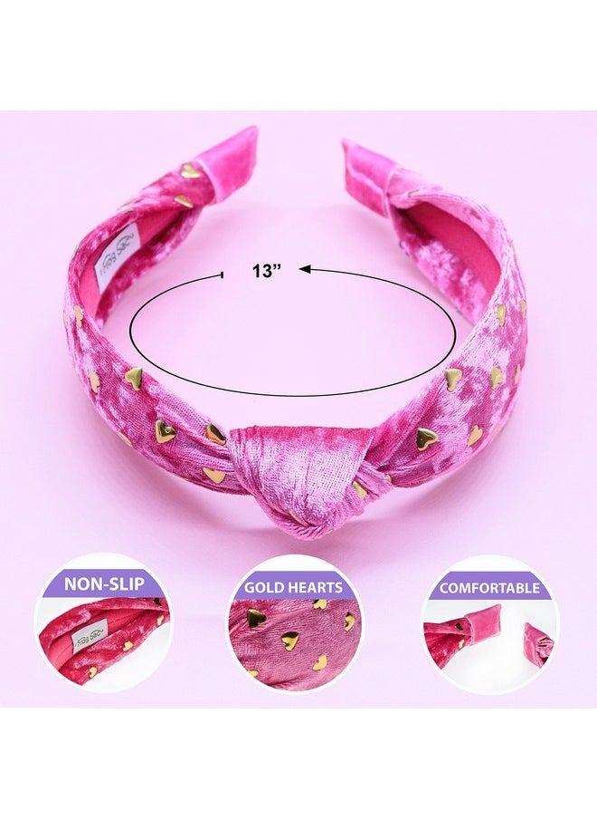 FROG SAC FROG SAC Pink Heart Headband for Girls, Studded Knotted Headbands for Kids, Cute Stud Knot Head Bands, Little Girl Velvet Hair Accessories, Fashion Hair Bands for Children  - Image 4