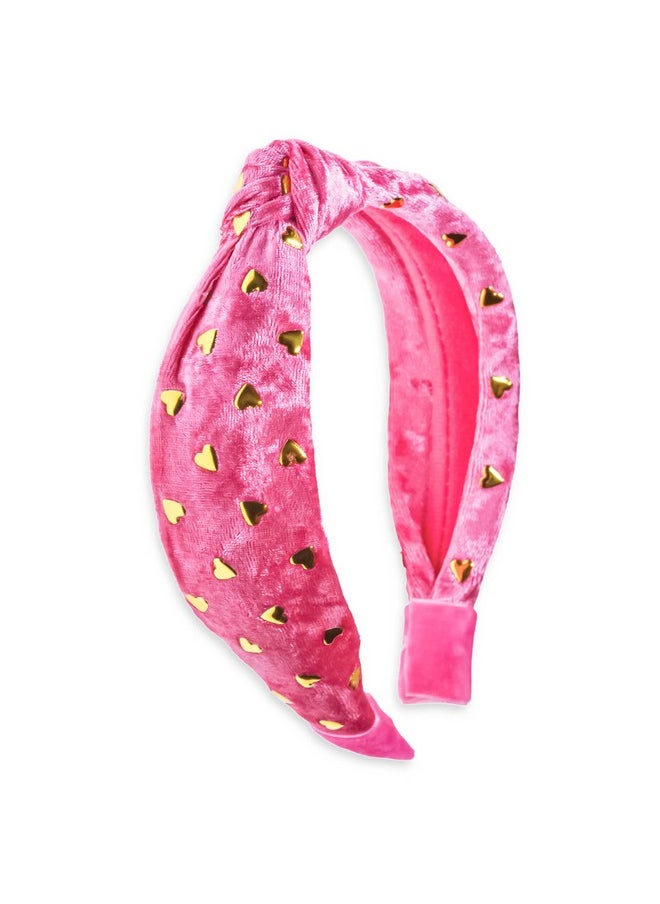 FROG SAC FROG SAC Pink Heart Headband for Girls, Studded Knotted Headbands for Kids, Cute Stud Knot Head Bands, Little Girl Velvet Hair Accessories, Fashion Hair Bands for Children  - Image 1