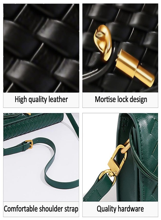 JYG Woven Handbag for Women Fashion Evening Shoulder Bag PU Leather Handmade Clutch Purse Dark Black Casual Crossbody Bags 2024 - Image 2